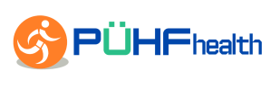 A logo featuring the text "PÜHFhealth" with an orange circular icon depicting a person in motion.
